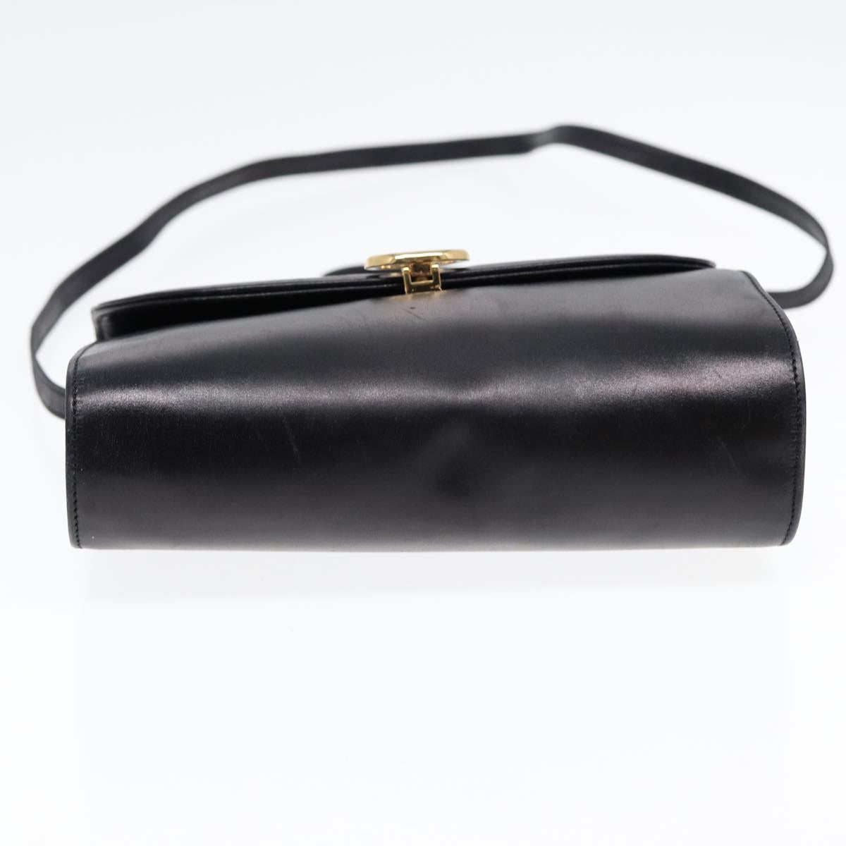 CELINE Shoulder Bag Leather Black Gold Auth 87745