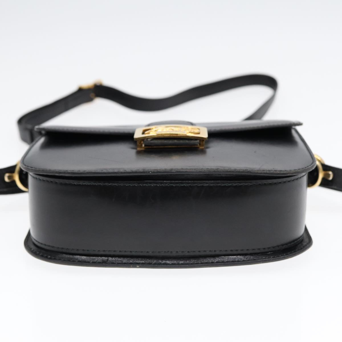 CELINE Shoulder Bag Leather Black Gold Auth 87746