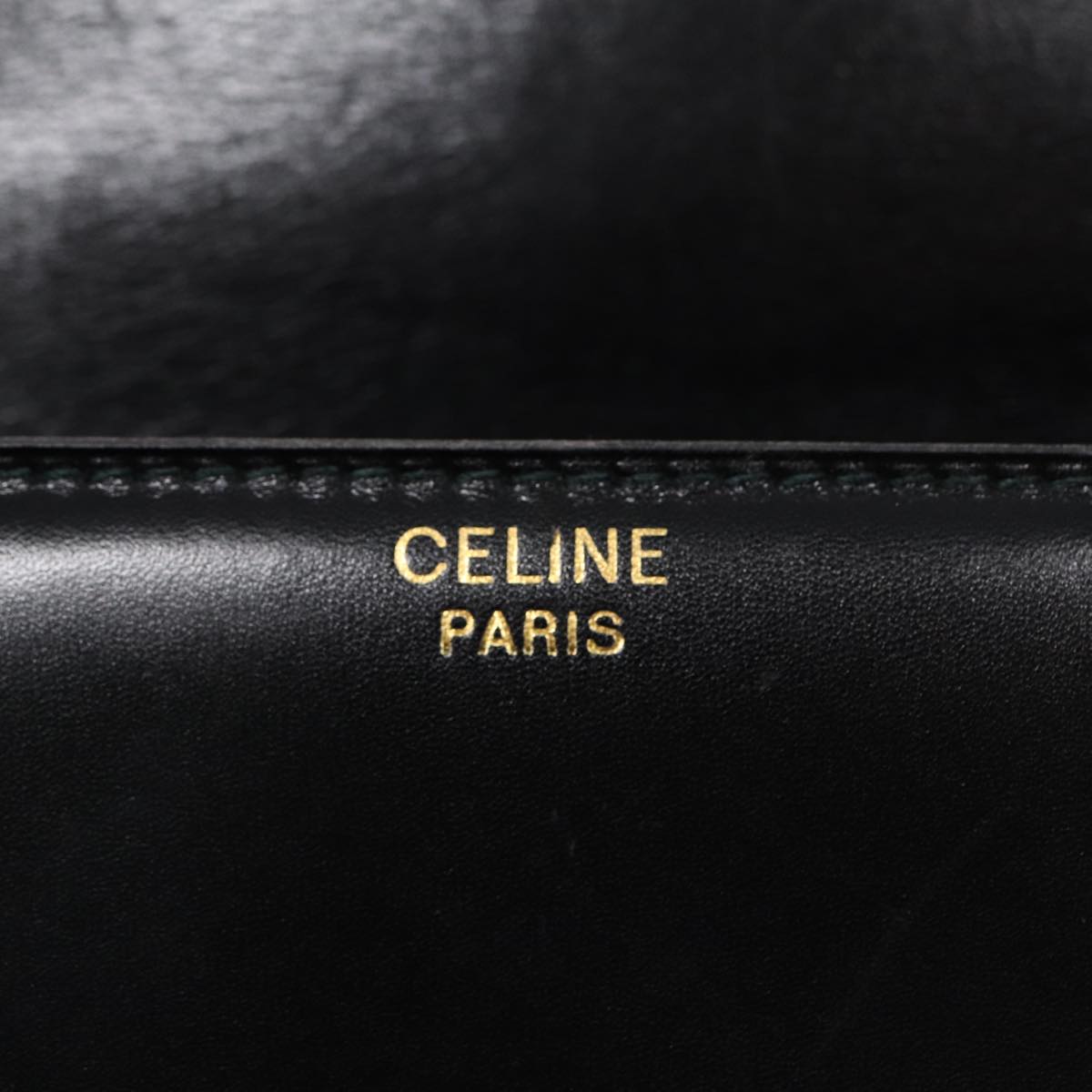 CELINE Shoulder Bag Leather Black Gold Auth 87746