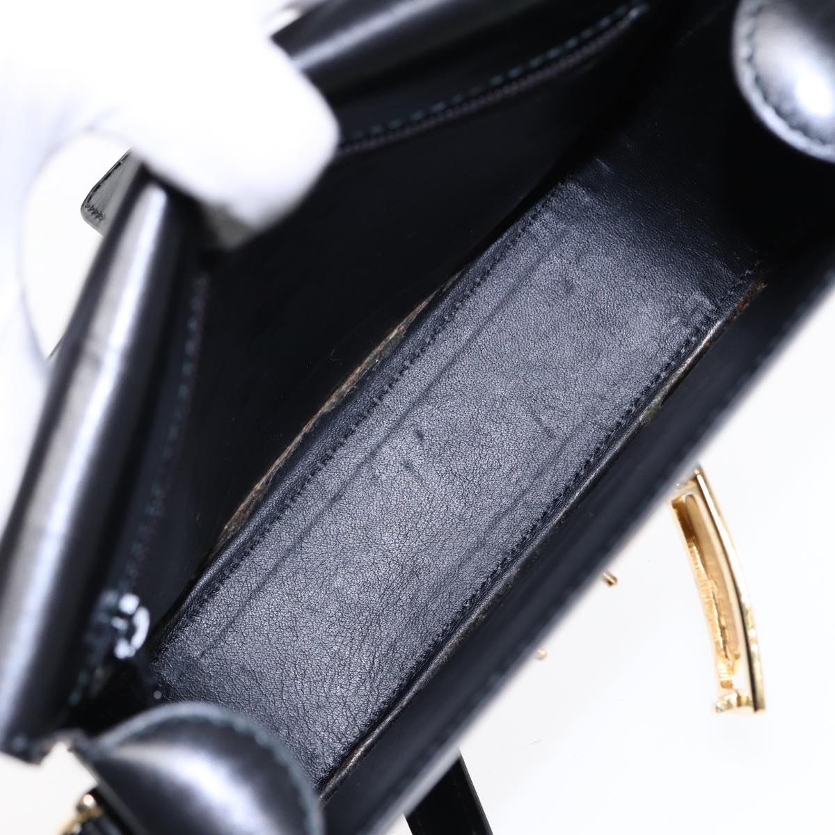 CELINE Shoulder Bag Leather Black Gold Auth 87746