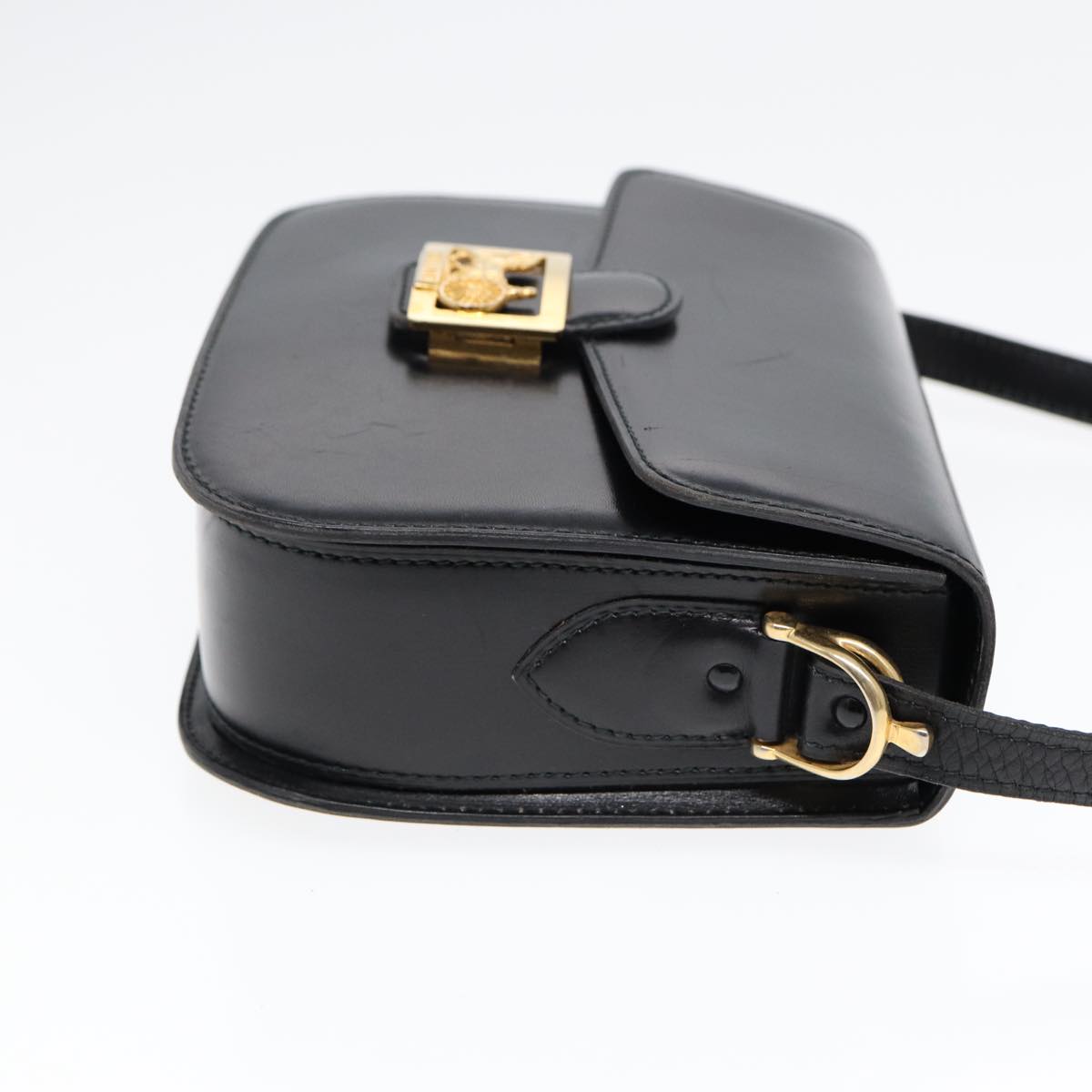 CELINE Shoulder Bag Leather Black Gold Auth 87746