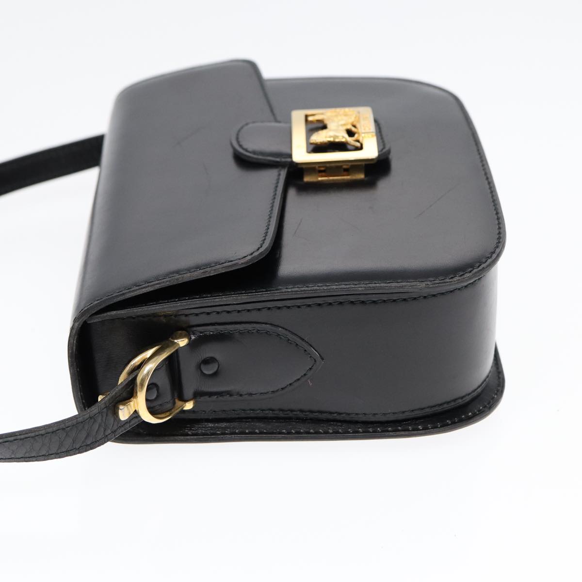 CELINE Shoulder Bag Leather Black Gold Auth 87746