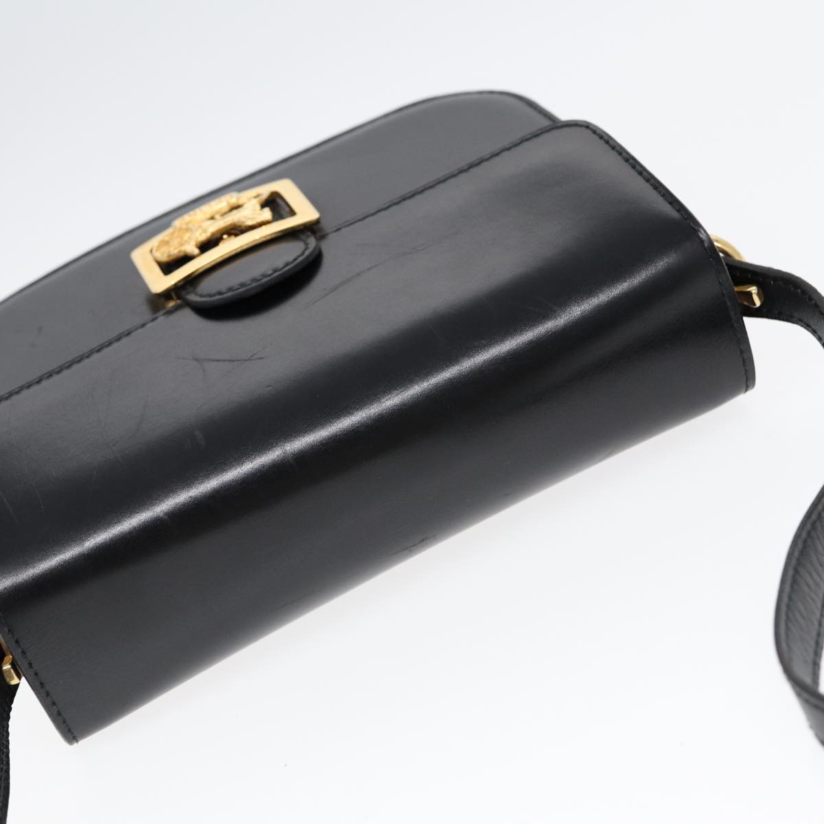 CELINE Shoulder Bag Leather Black Gold Auth 87746