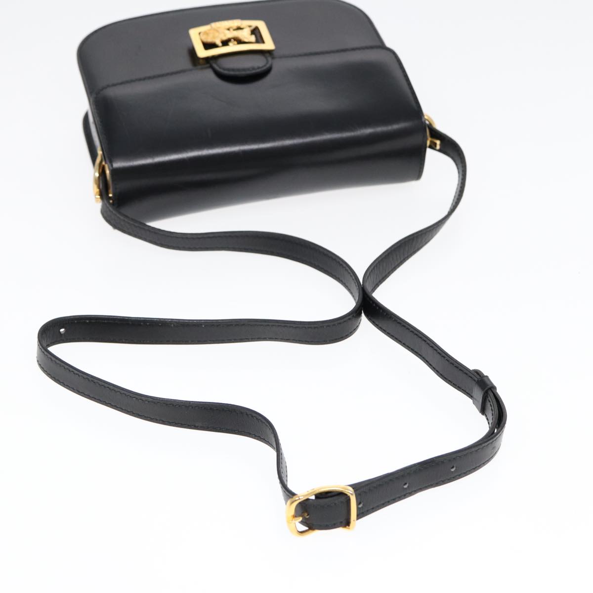 CELINE Shoulder Bag Leather Black Gold Auth 87746