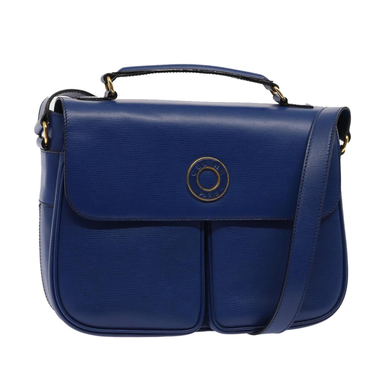 CELINE Shoulder Bag Leather Blue Gold Auth 87747