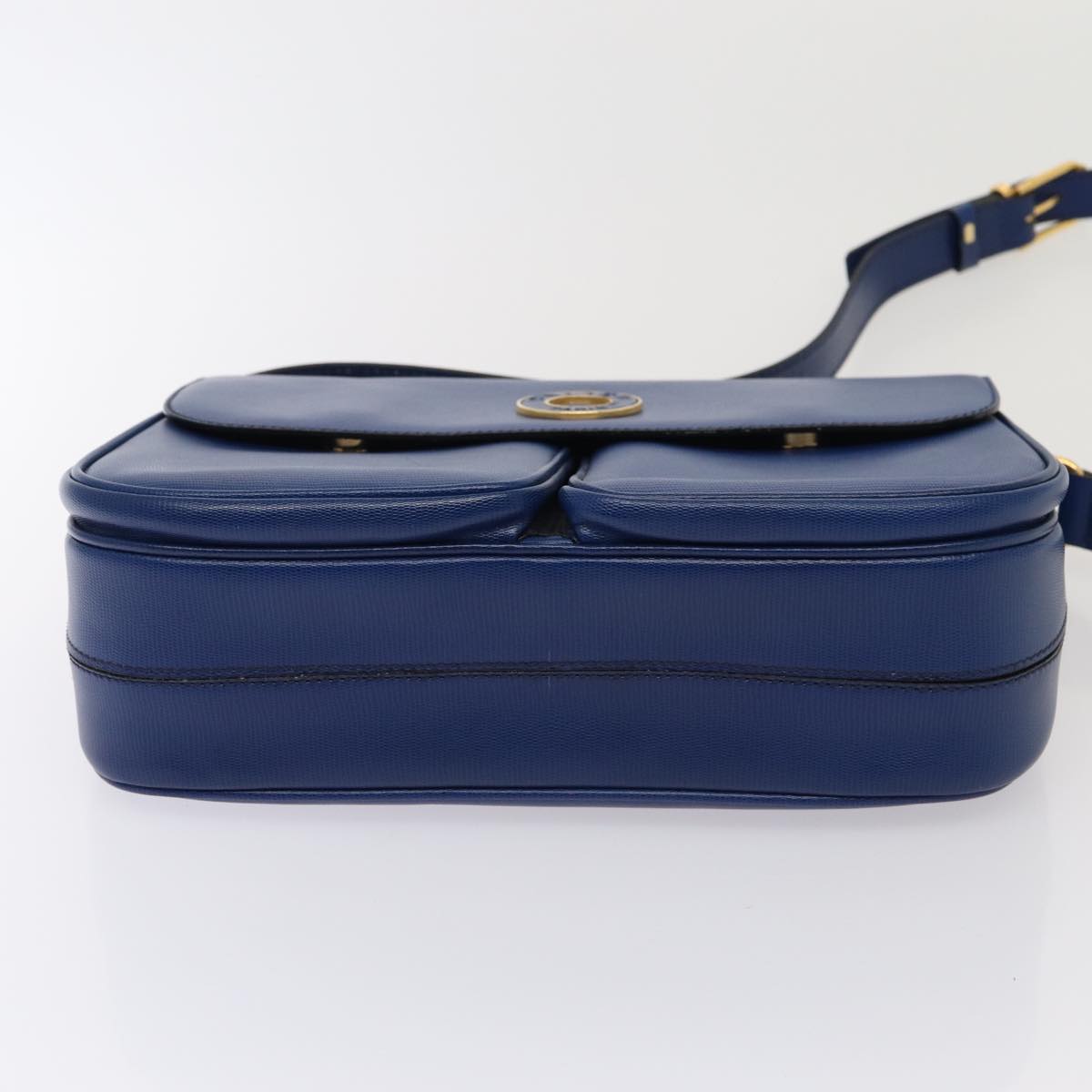 CELINE Shoulder Bag Leather Blue Gold Auth 87747