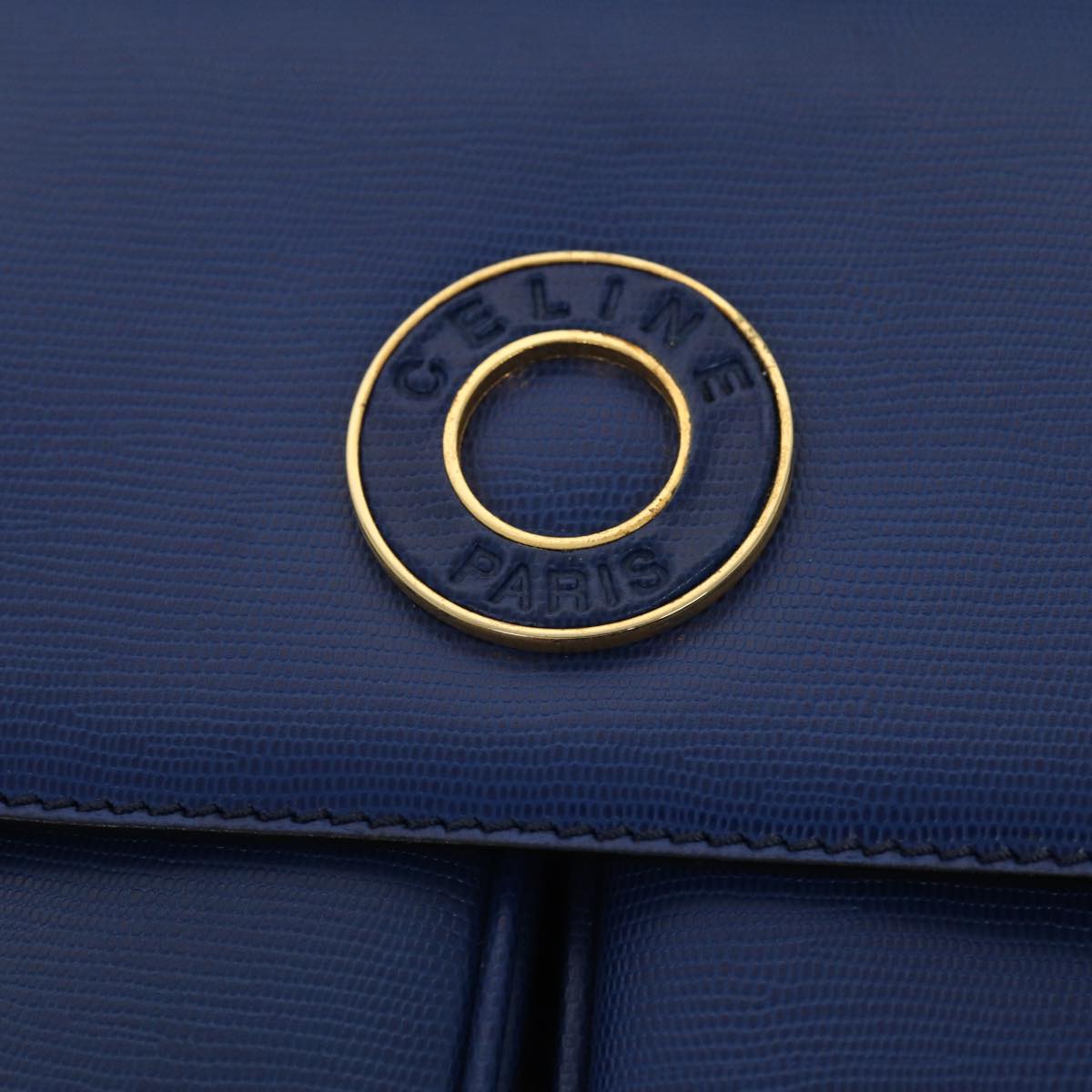 CELINE Shoulder Bag Leather Blue Gold Auth 87747