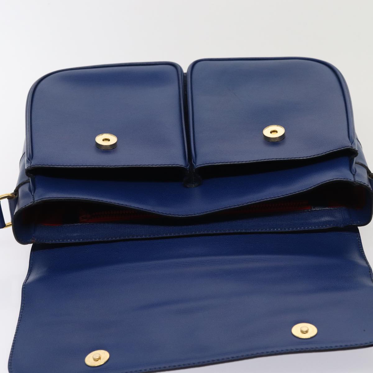 CELINE Shoulder Bag Leather Blue Gold Auth 87747