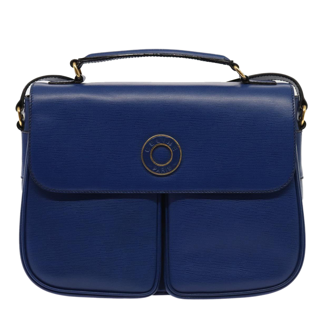 CELINE Shoulder Bag Leather Blue Gold Auth 87747