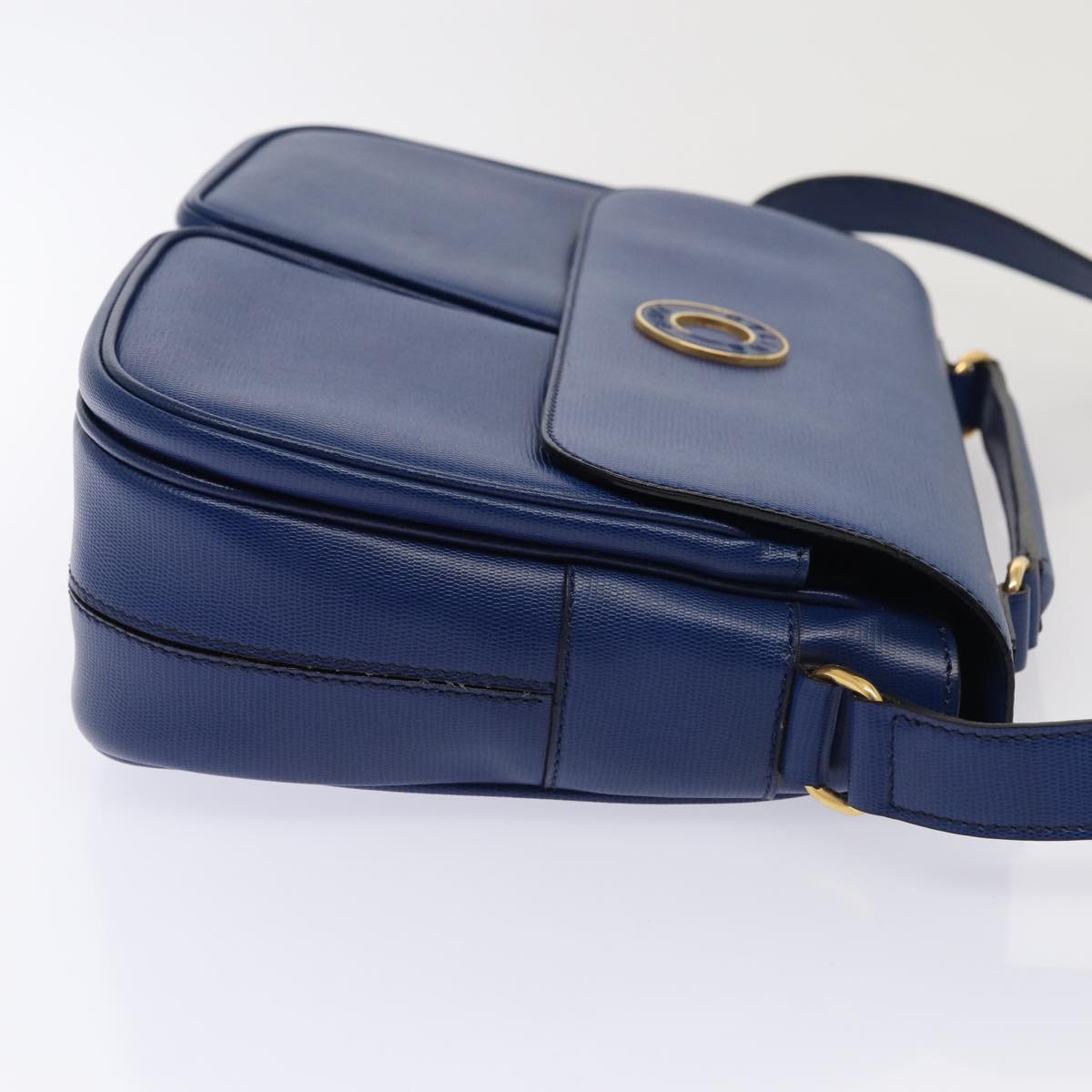 CELINE Shoulder Bag Leather Blue Gold Auth 87747