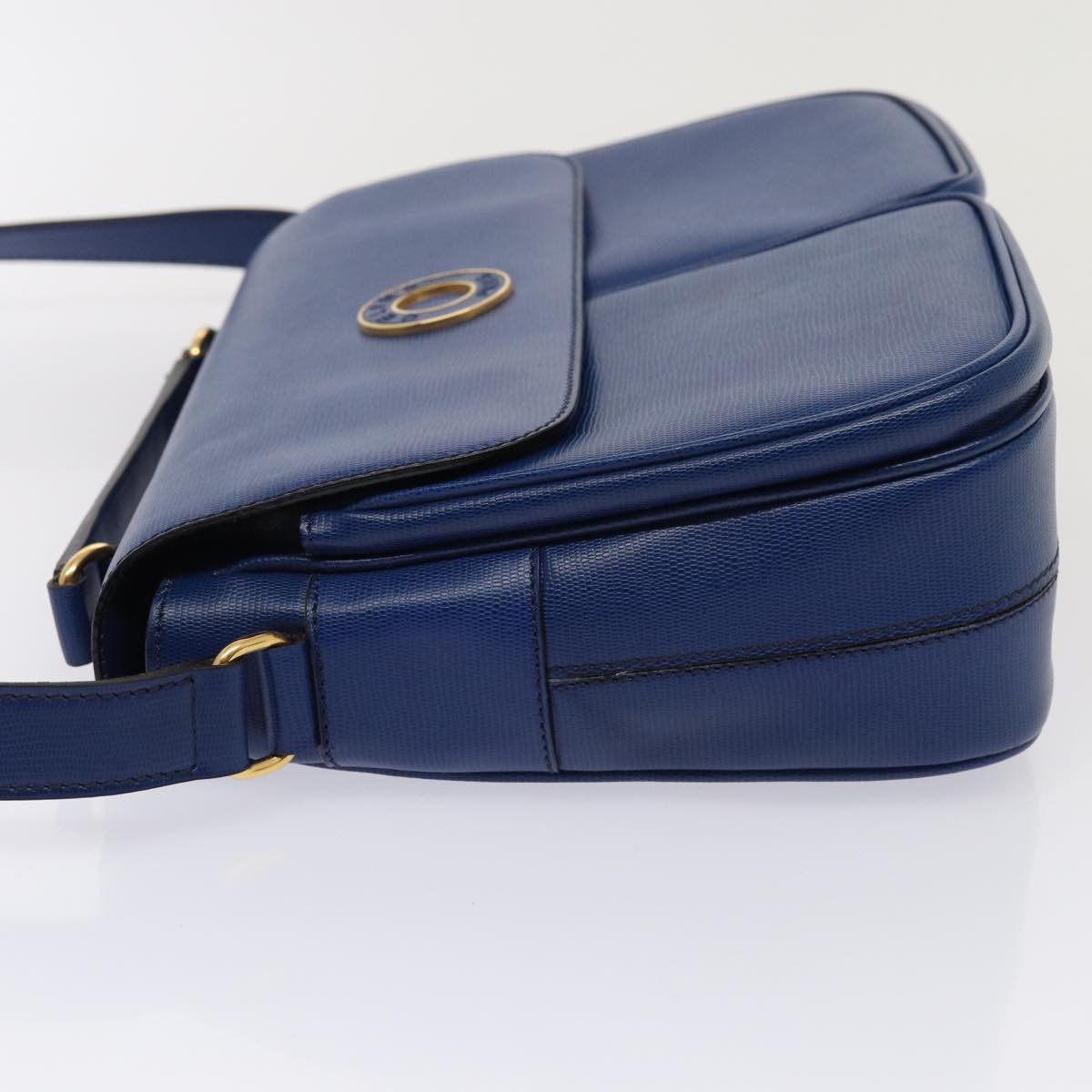 CELINE Shoulder Bag Leather Blue Gold Auth 87747