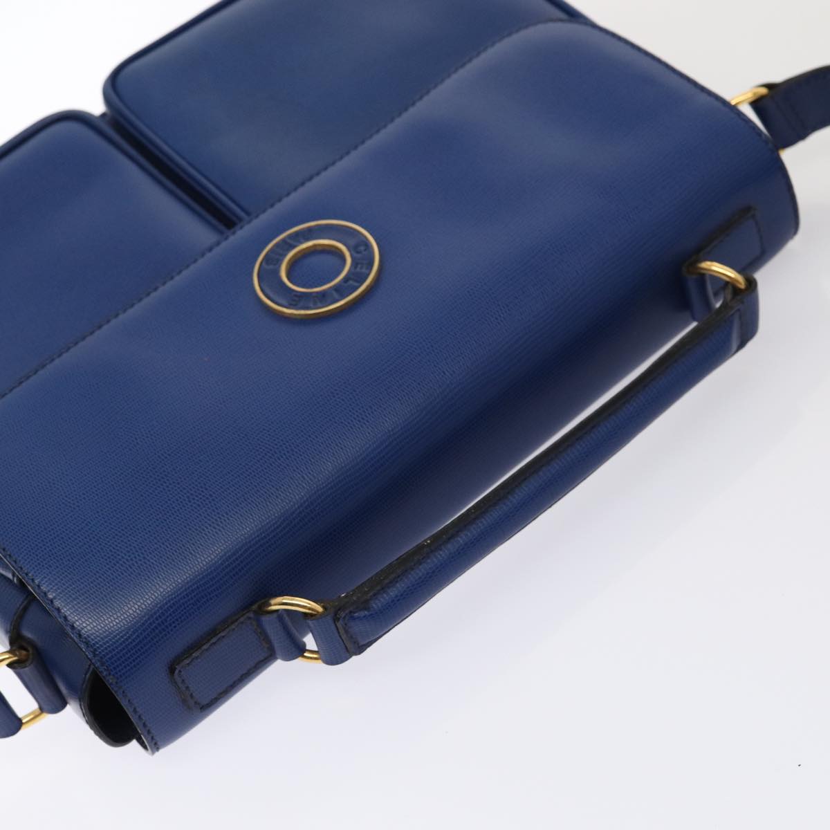 CELINE Shoulder Bag Leather Blue Gold Auth 87747