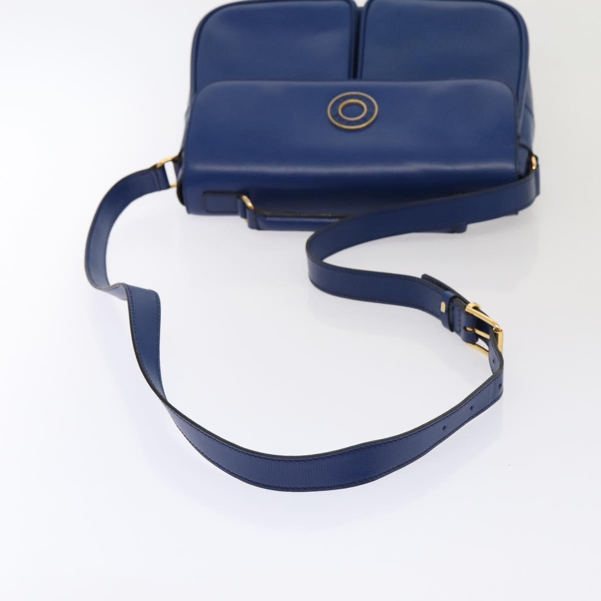 CELINE Shoulder Bag Leather Blue Gold Auth 87747