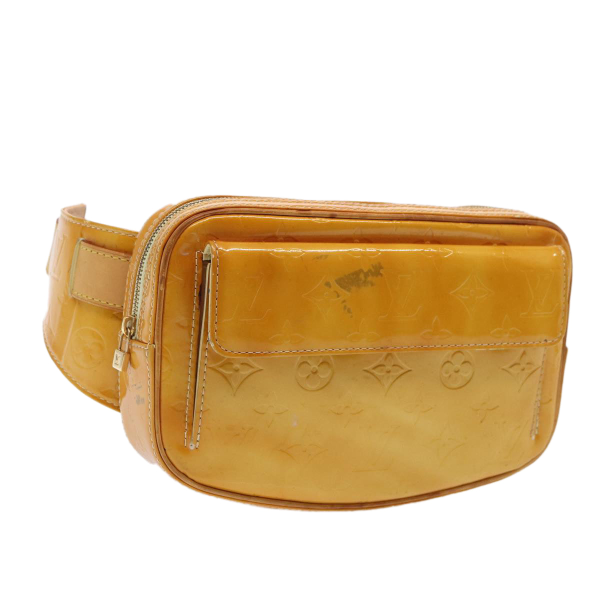 LOUIS VUITTON Monogram Vernis Fulton Waist Bag Lime Yellow M91043 LV Auth 87756