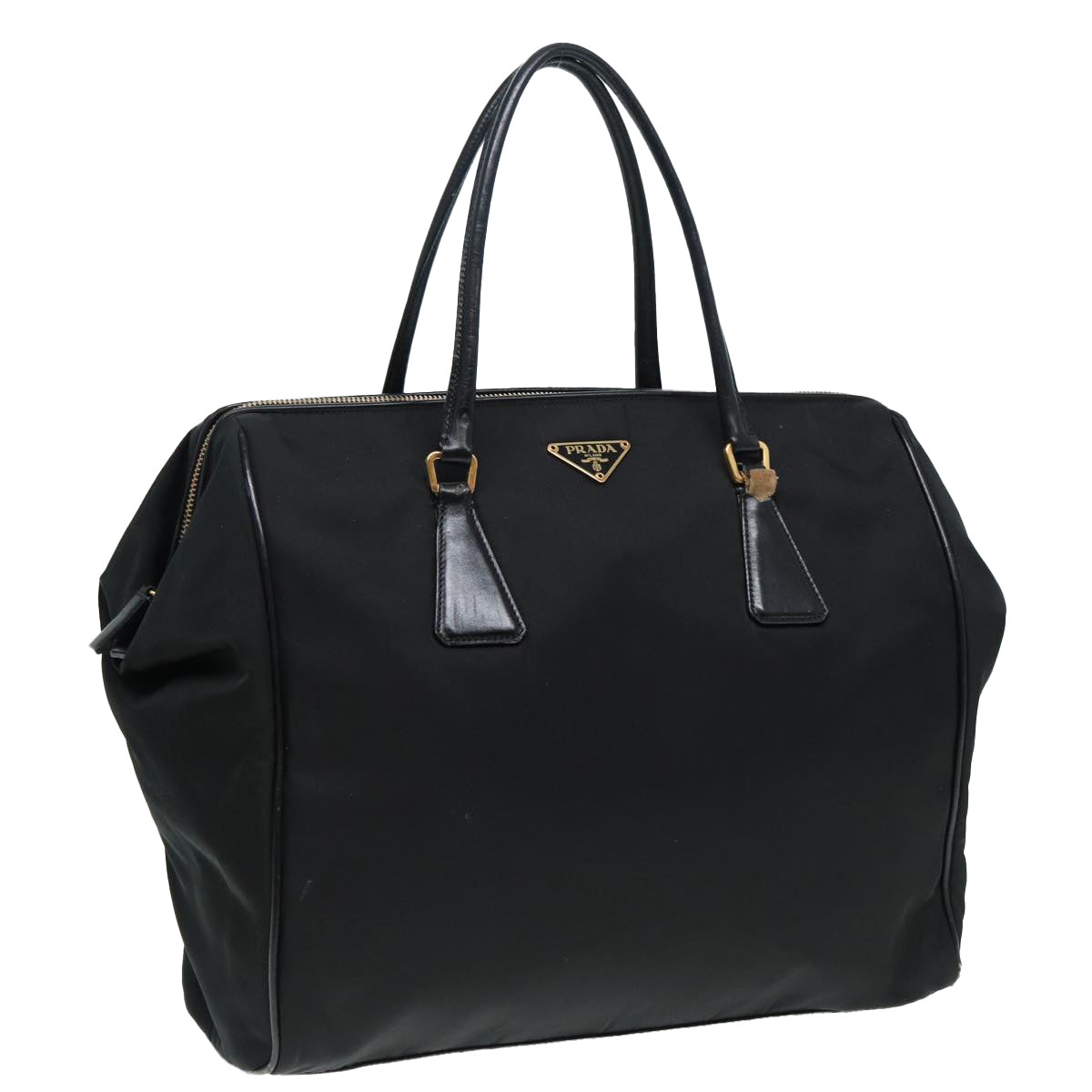 PRADA Hand Bag Nylon Black Gold Auth 87758