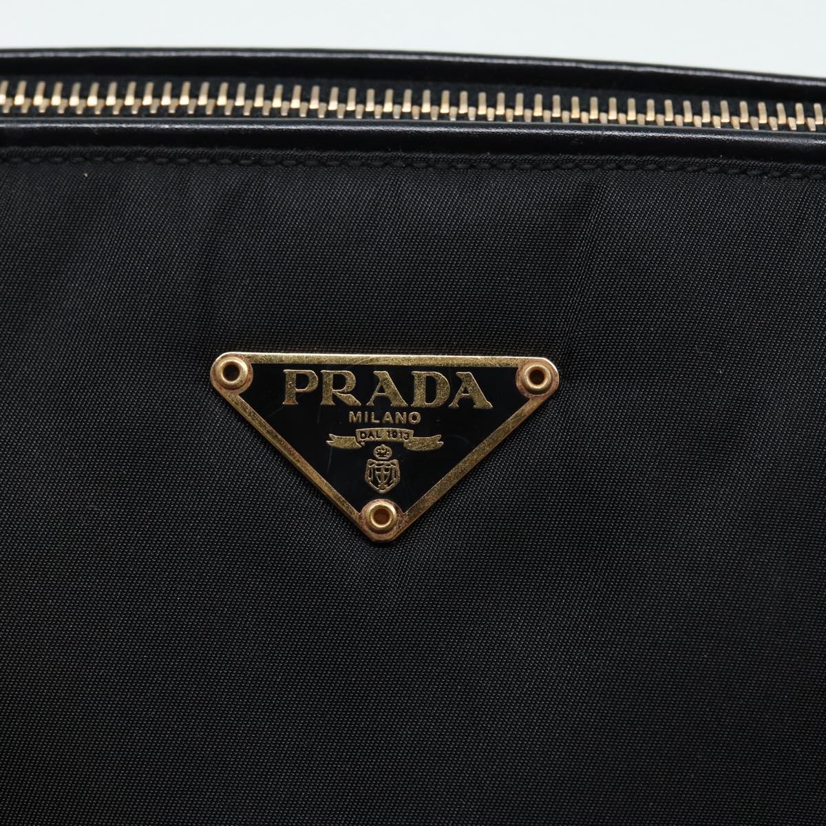 PRADA Hand Bag Nylon Black Gold Auth 87758