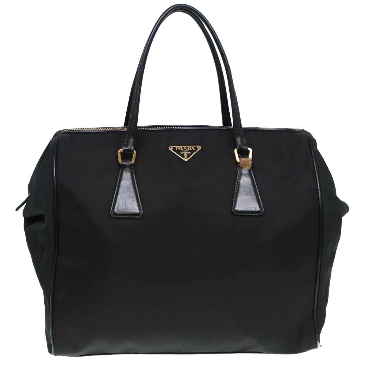 PRADA Hand Bag Nylon Black Gold Auth 87758