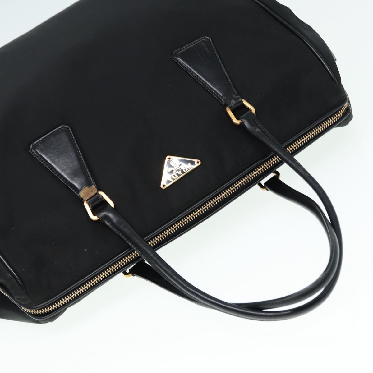 PRADA Hand Bag Nylon Black Gold Auth 87758