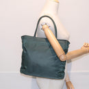PRADA Tote Bag Nylon Khaki Silver Auth 87760-23