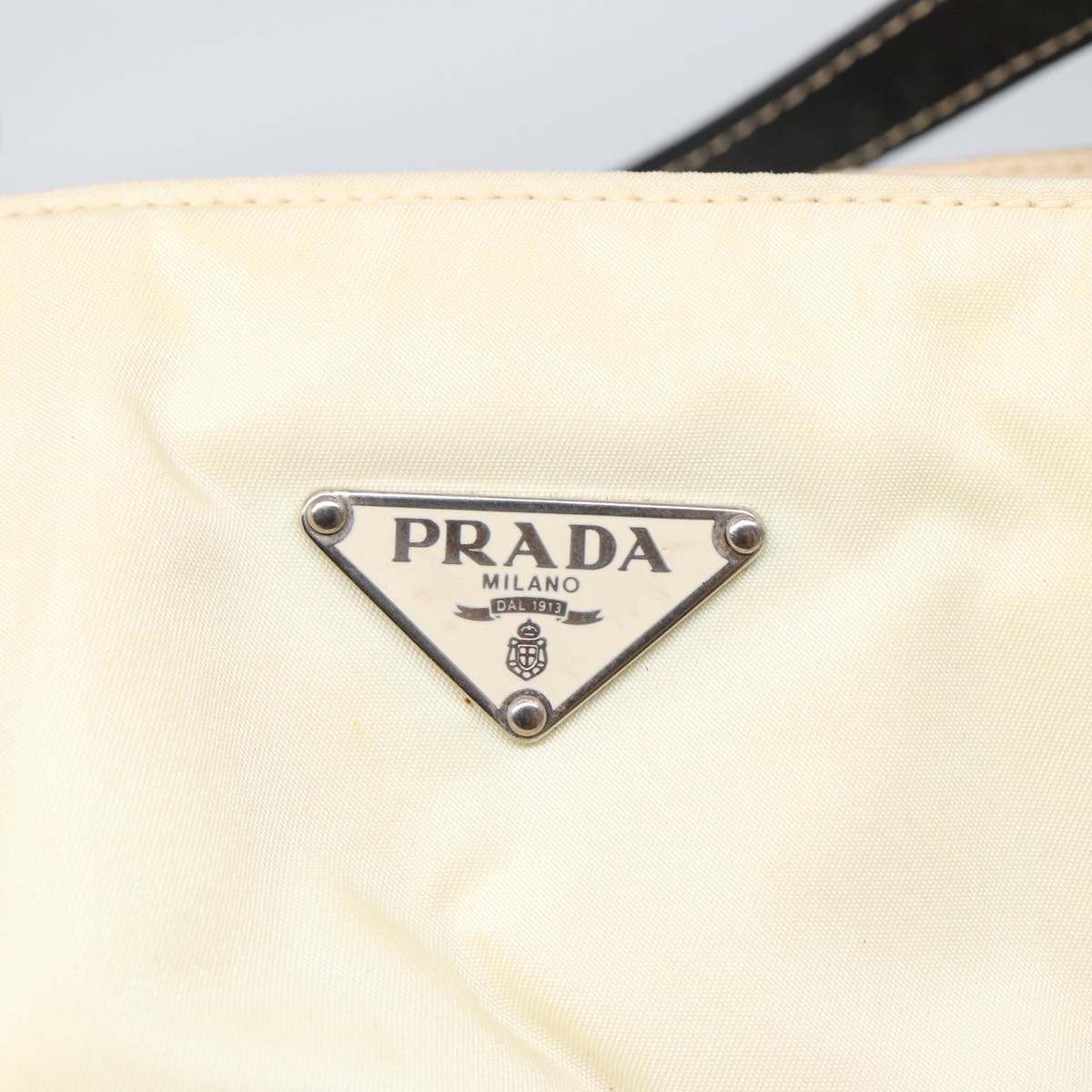 PRADA Tote Bag Nylon White Black Silver Auth 87762