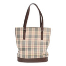 BURBERRY Nova Check Tote Bag Canvas Beige Brown Silver Auth 87766-13