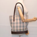 BURBERRY Nova Check Tote Bag Canvas Beige Brown Silver Auth 87766-23