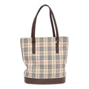 BURBERRY Nova Check Tote Bag Canvas Beige Brown Silver Auth 87766-2