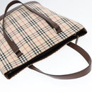 BURBERRY Nova Check Tote Bag Canvas Beige Brown Silver Auth 87766-6