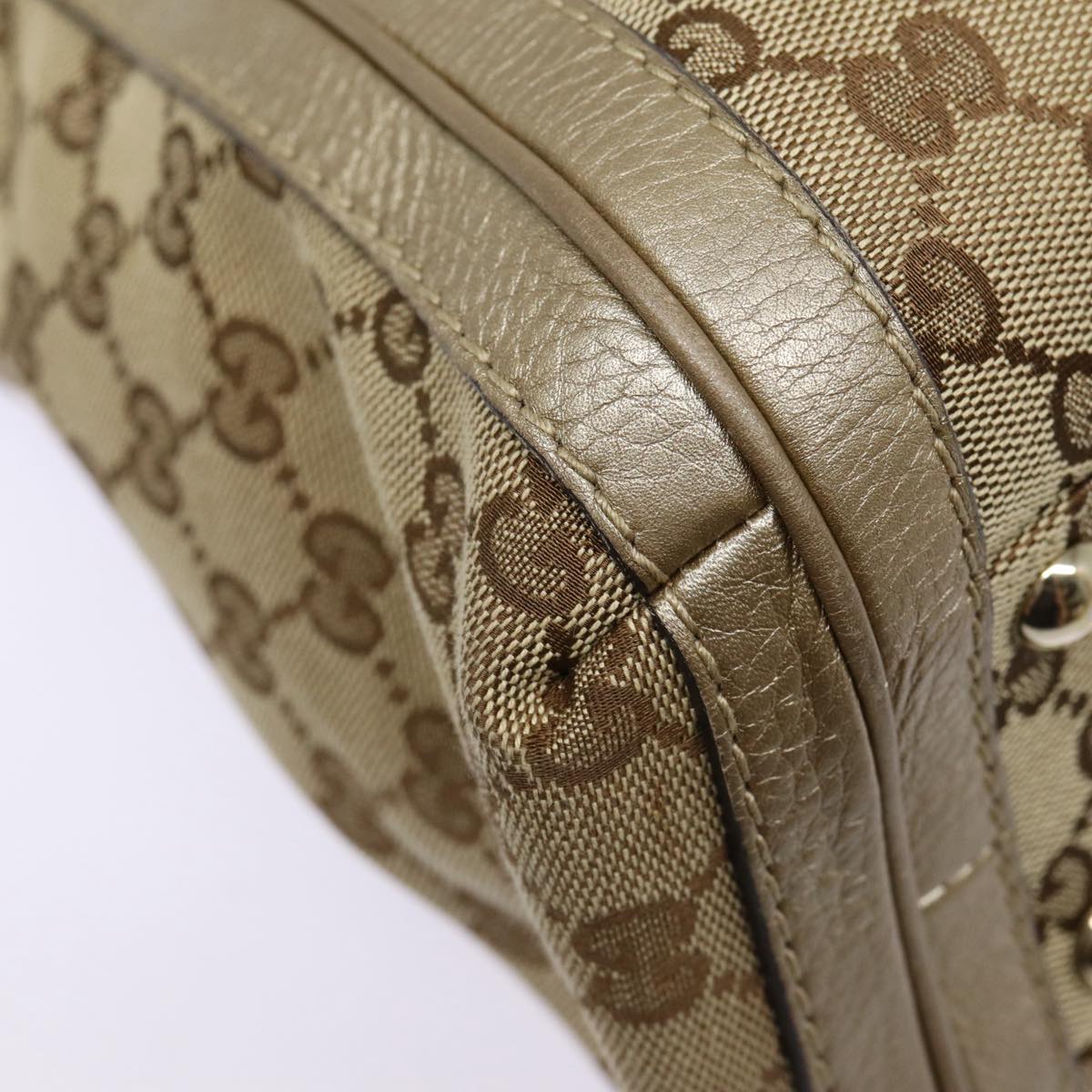 GUCCI GG Canvas Hand Bag Bamboo 2way Beige Gold 282300 Auth 87767