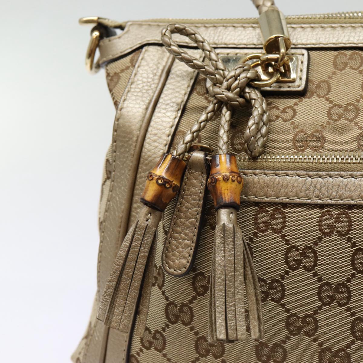 GUCCI GG Canvas Hand Bag Bamboo 2way Beige Gold 282300 Auth 87767