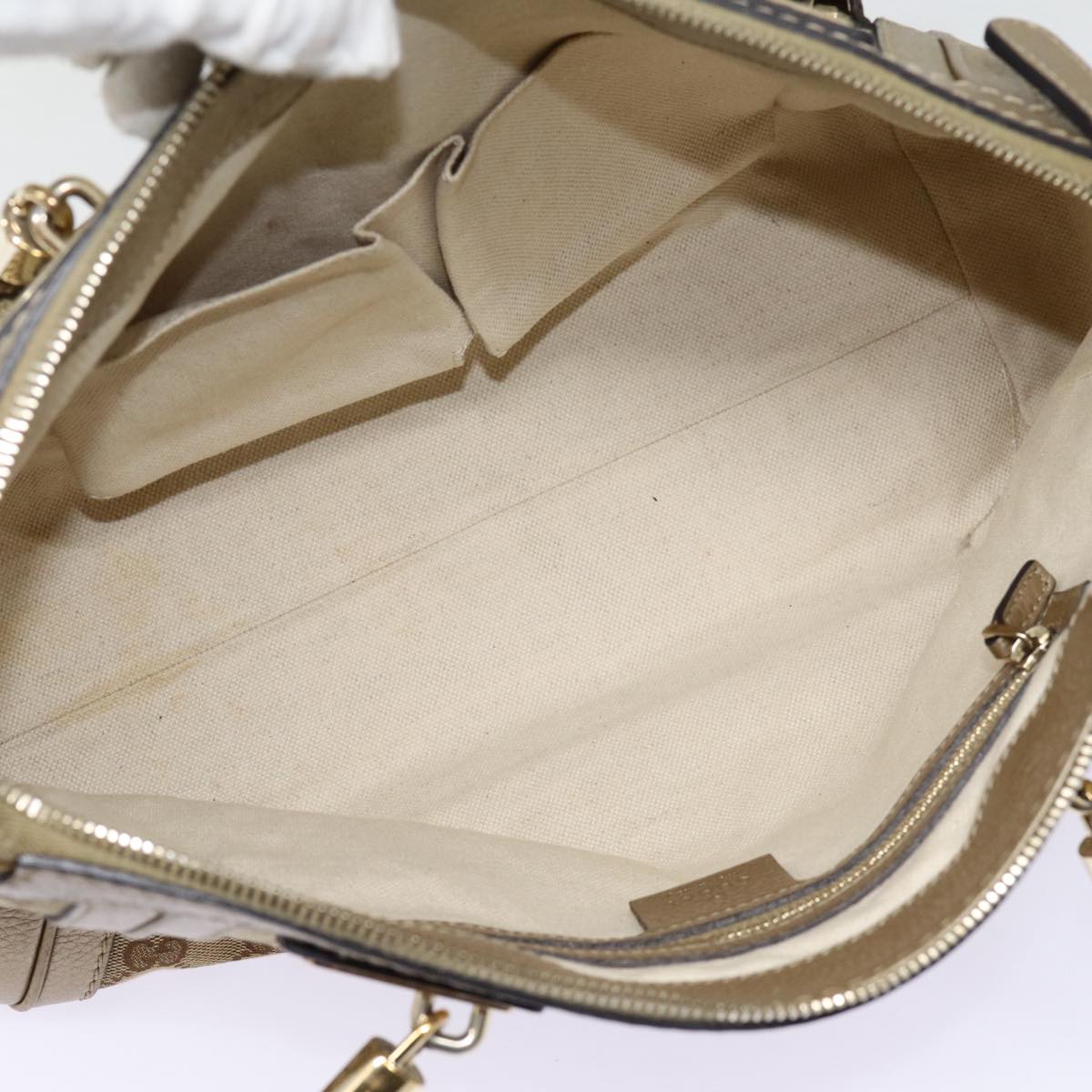 GUCCI GG Canvas Hand Bag Bamboo 2way Beige Gold 282300 Auth 87767