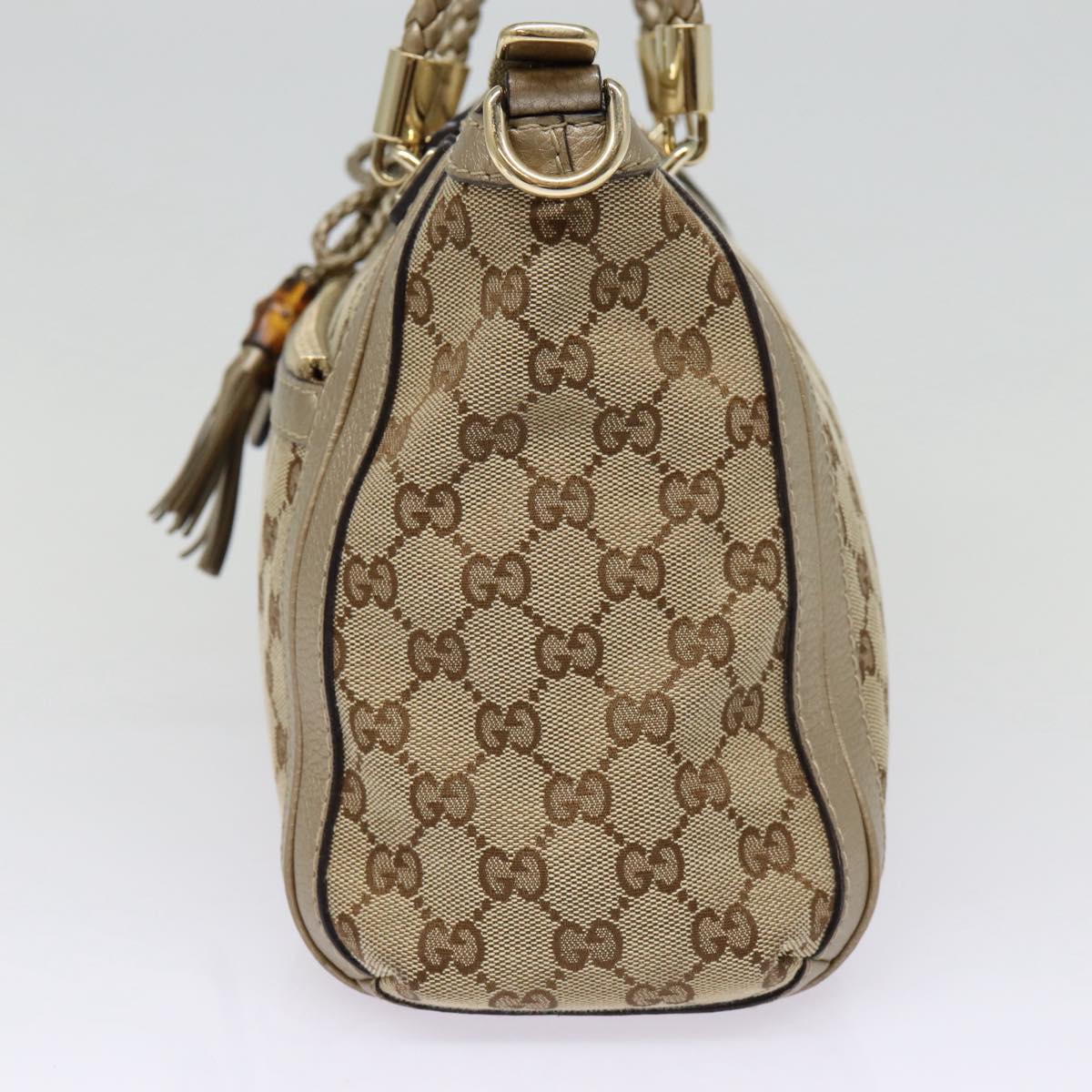 GUCCI GG Canvas Hand Bag Bamboo 2way Beige Gold 282300 Auth 87767