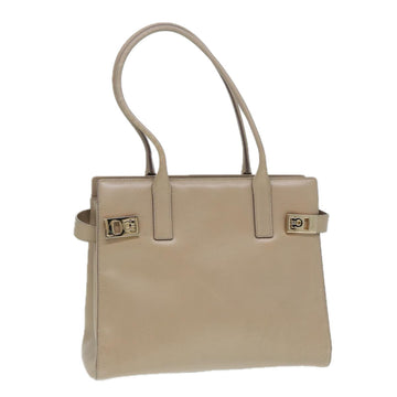 Salvatore Ferragamo Gancini Shoulder Bag Leather Beige Gold Auth 87768