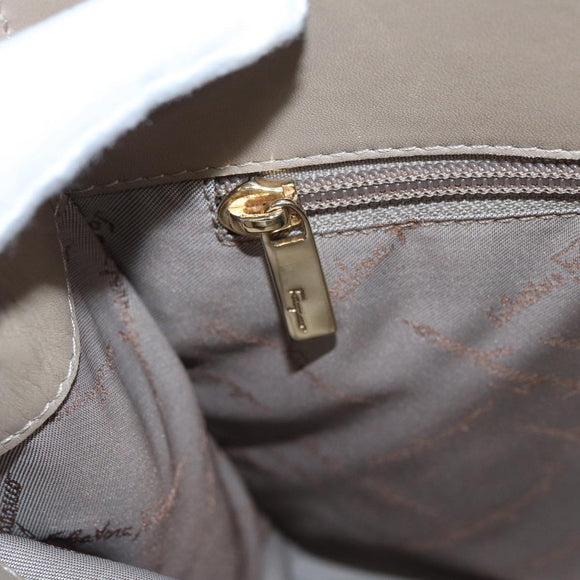 Salvatore Ferragamo Gancini Shoulder Bag Leather Beige Gold Auth 87768