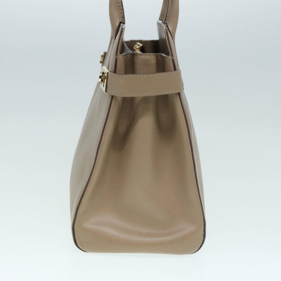 Salvatore Ferragamo Gancini Shoulder Bag Leather Beige Gold Auth 87768