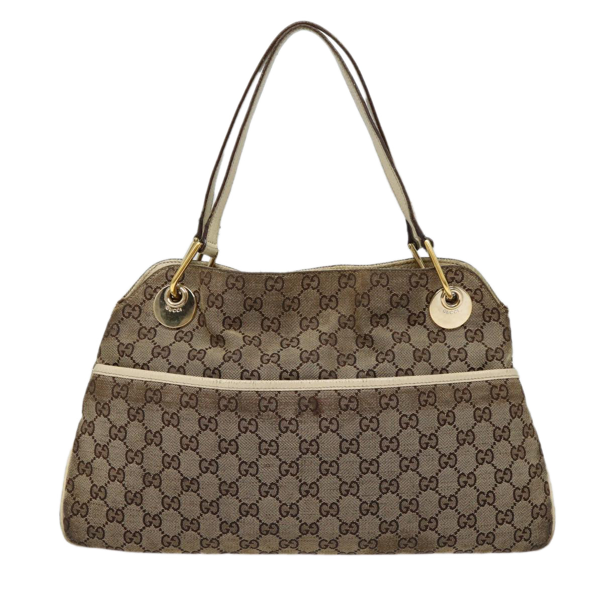 GUCCI GG Canvas Shoulder Bag Beige White gold 121023 Auth 87783