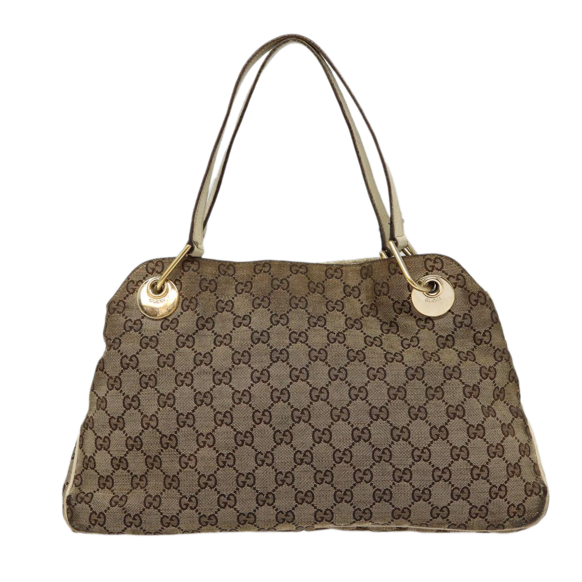 GUCCI GG Canvas Shoulder Bag Beige White gold 121023 Auth 87783