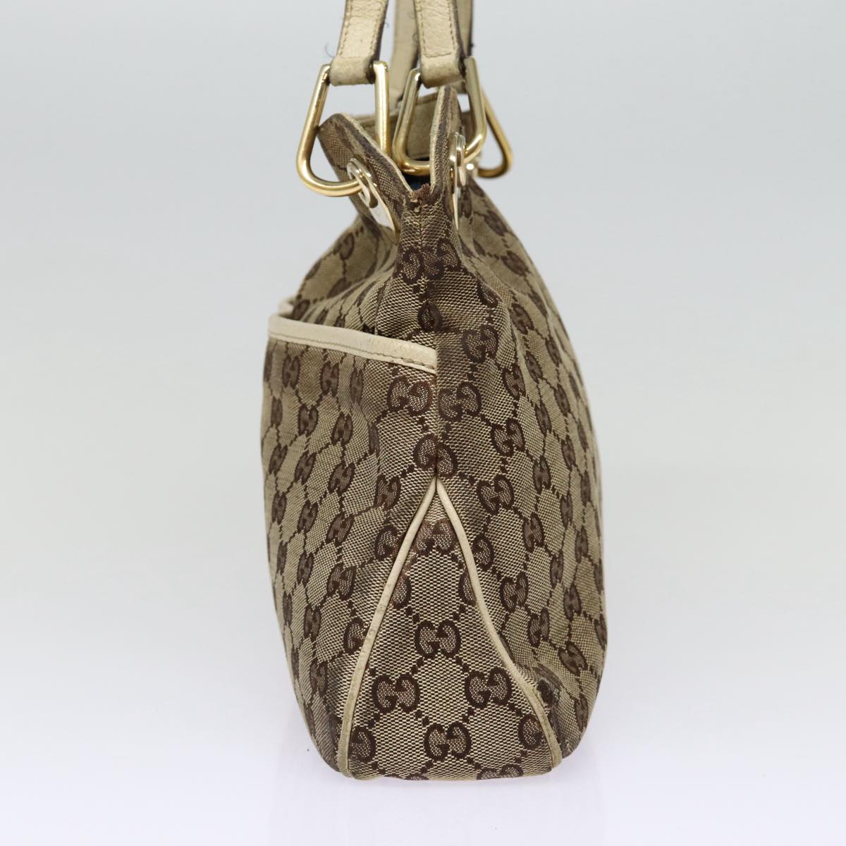 GUCCI GG Canvas Shoulder Bag Beige White gold 121023 Auth 87783