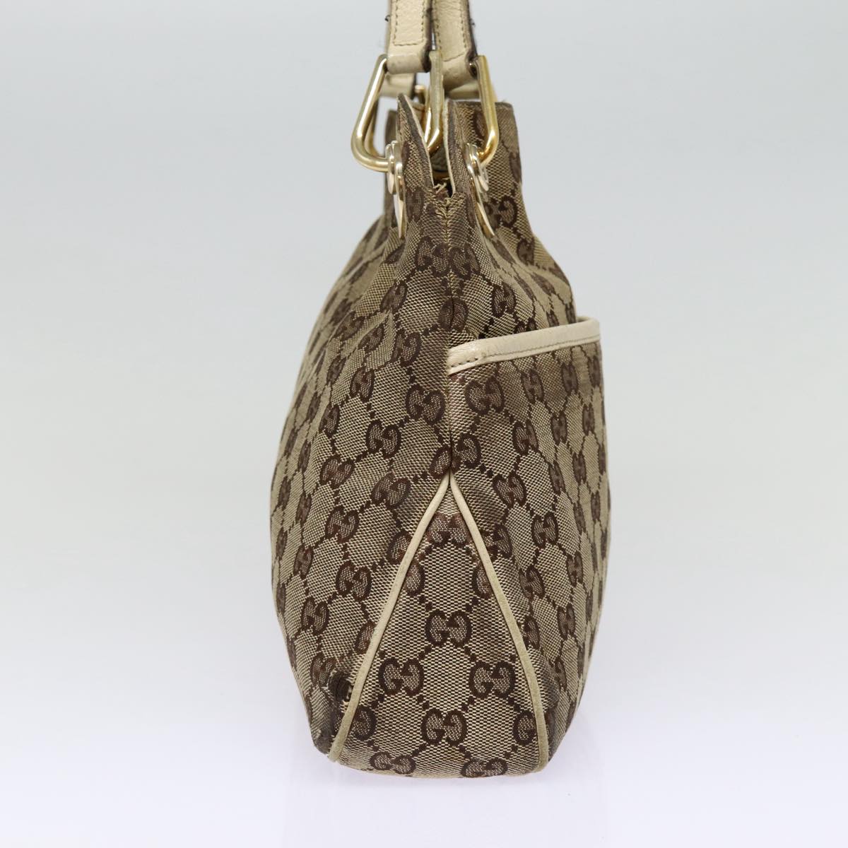 GUCCI GG Canvas Shoulder Bag Beige White gold 121023 Auth 87783