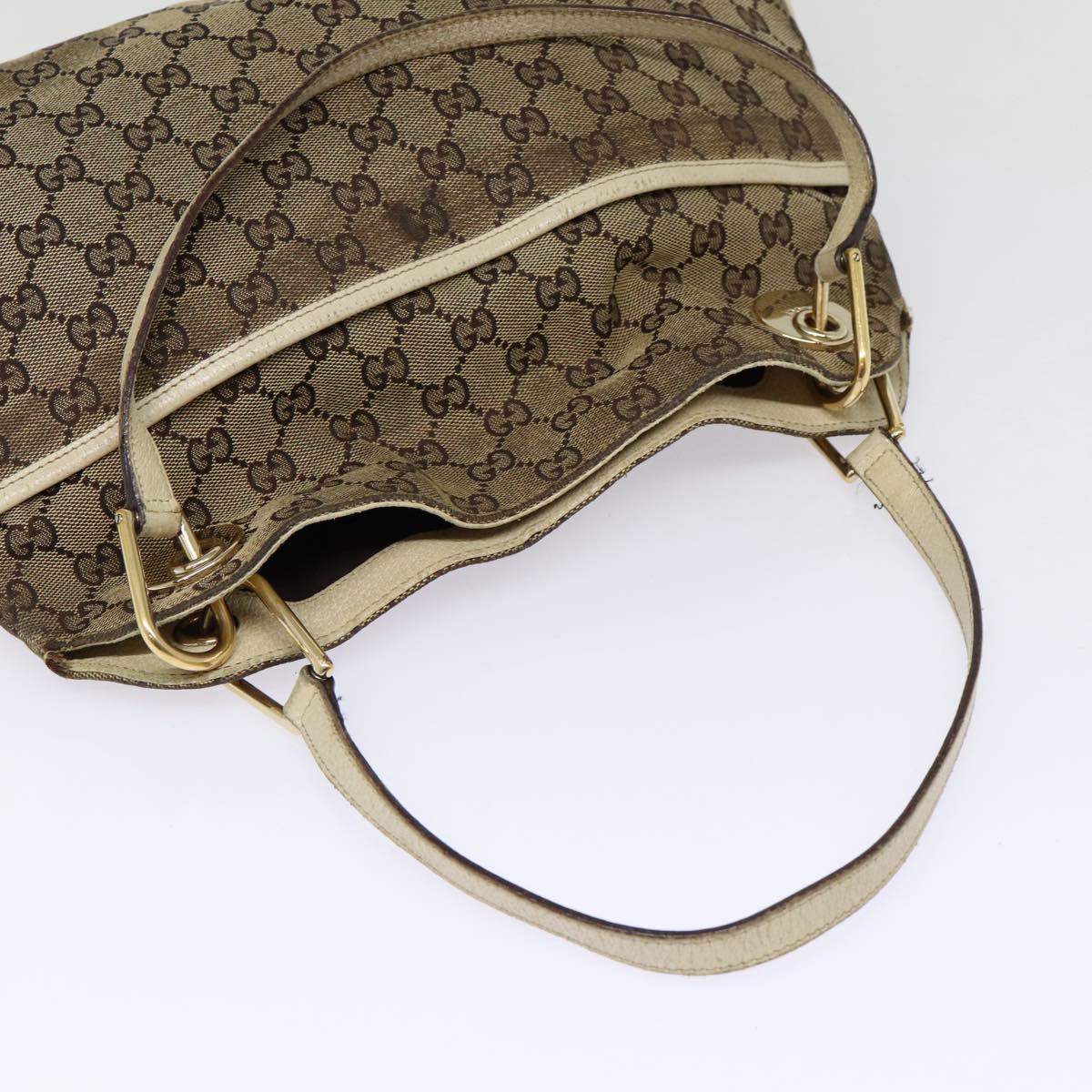 GUCCI GG Canvas Shoulder Bag Beige White gold 121023 Auth 87783