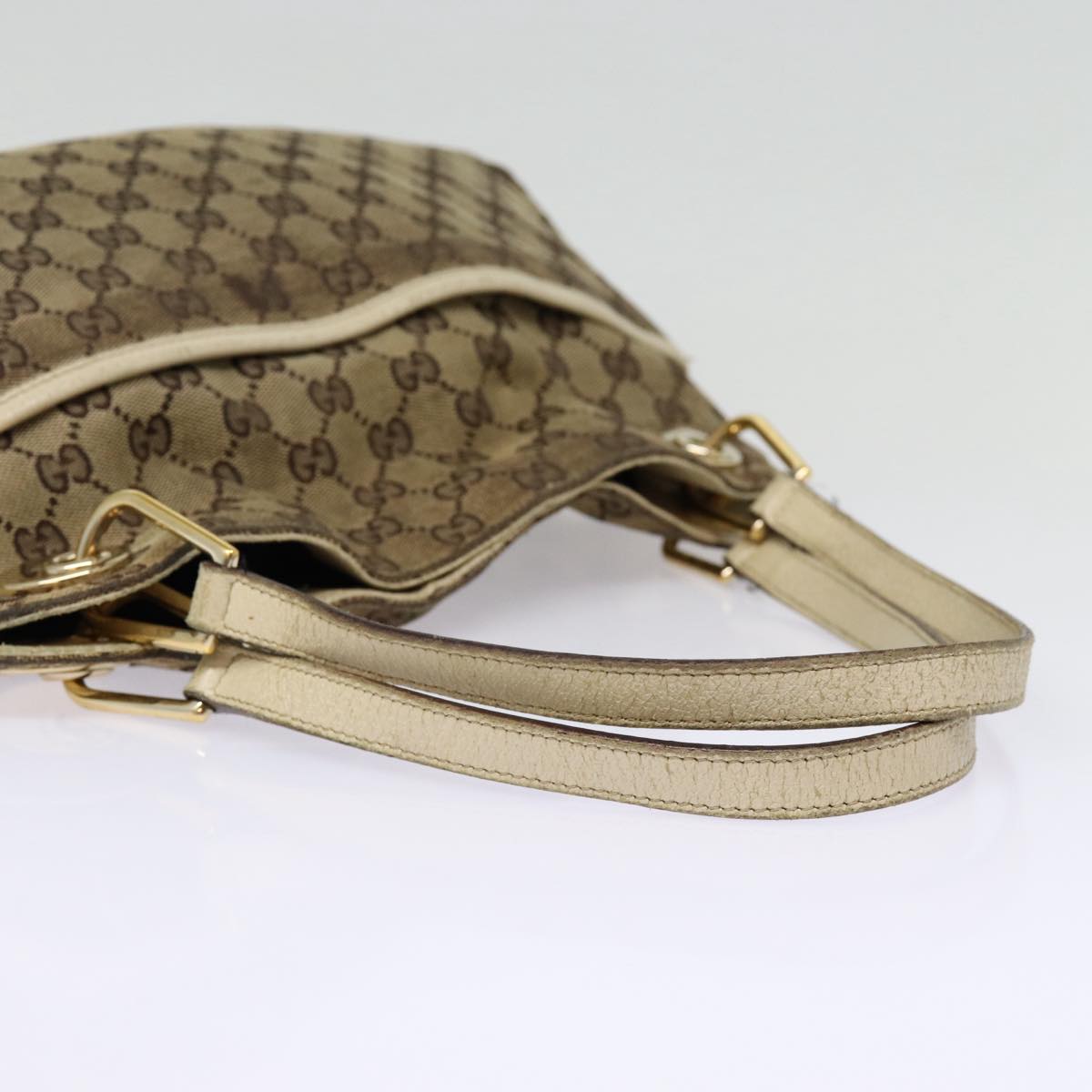 GUCCI GG Canvas Shoulder Bag Beige White gold 121023 Auth 87783