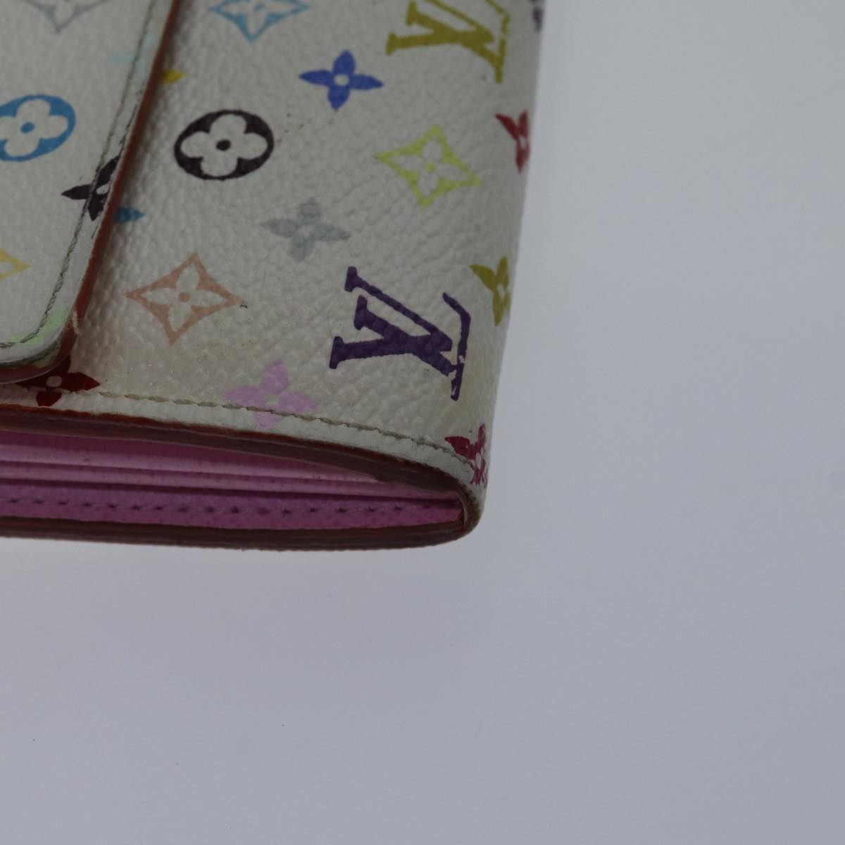 LOUIS VUITTON Multicolor Portefeuille Sarah Wallet White M93532 LV Auth 87796