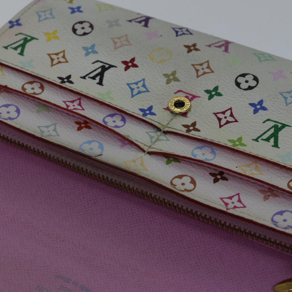 LOUIS VUITTON Multicolor Portefeuille Sarah Wallet White M93532 LV Auth 87796