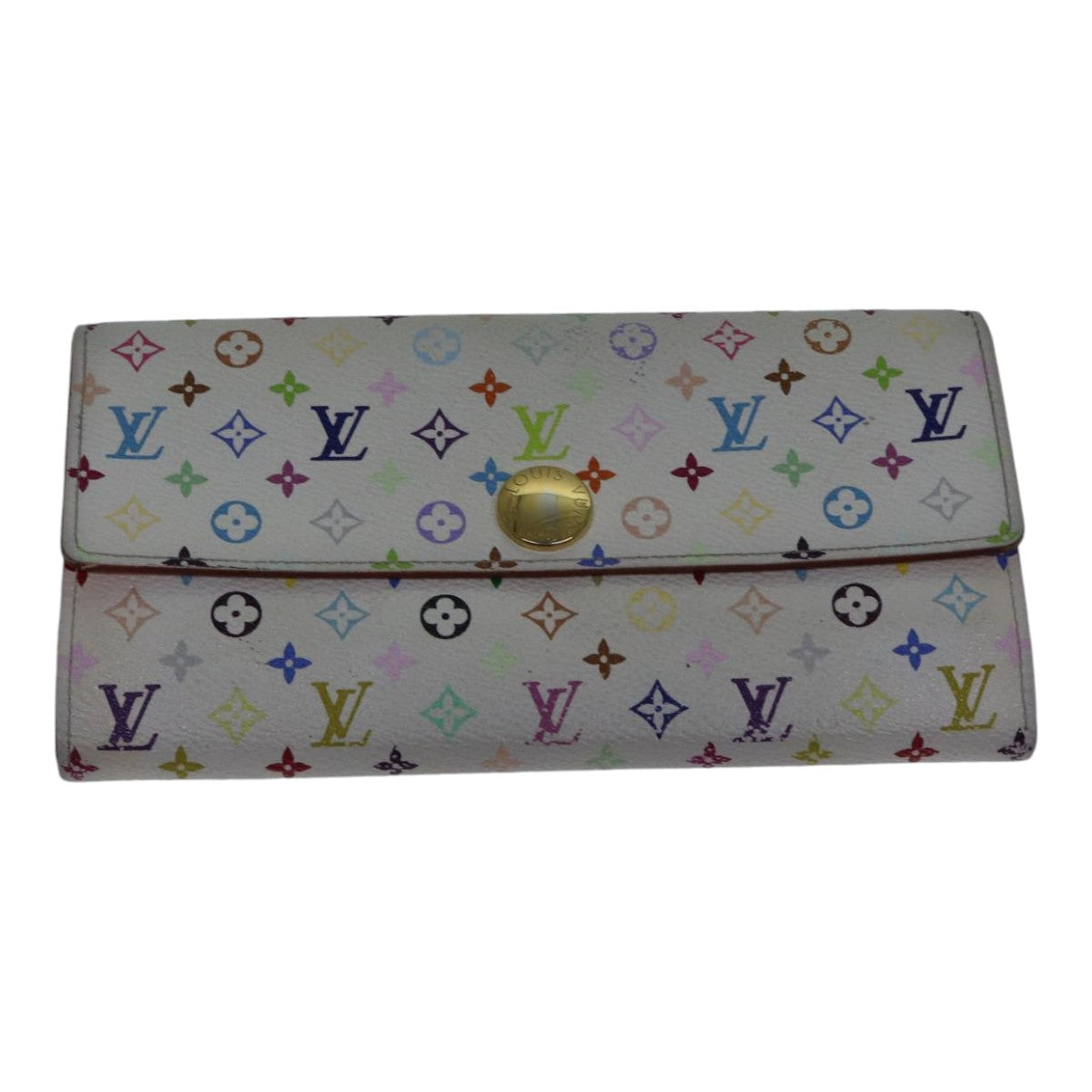 LOUIS VUITTON Multicolor Portefeuille Sarah Wallet White M93532 LV Auth 87796