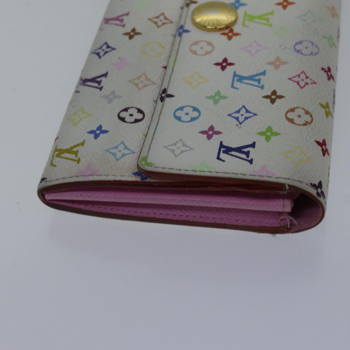 LOUIS VUITTON Multicolor Portefeuille Sarah Wallet White M93532 LV Auth 87796