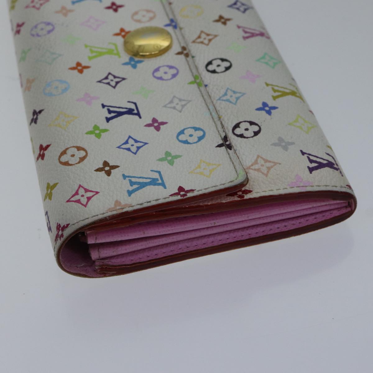 LOUIS VUITTON Multicolor Portefeuille Sarah Wallet White M93532 LV Auth 87796