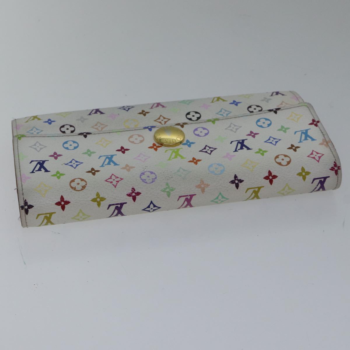 LOUIS VUITTON Multicolor Portefeuille Sarah Wallet White M93532 LV Auth 87796