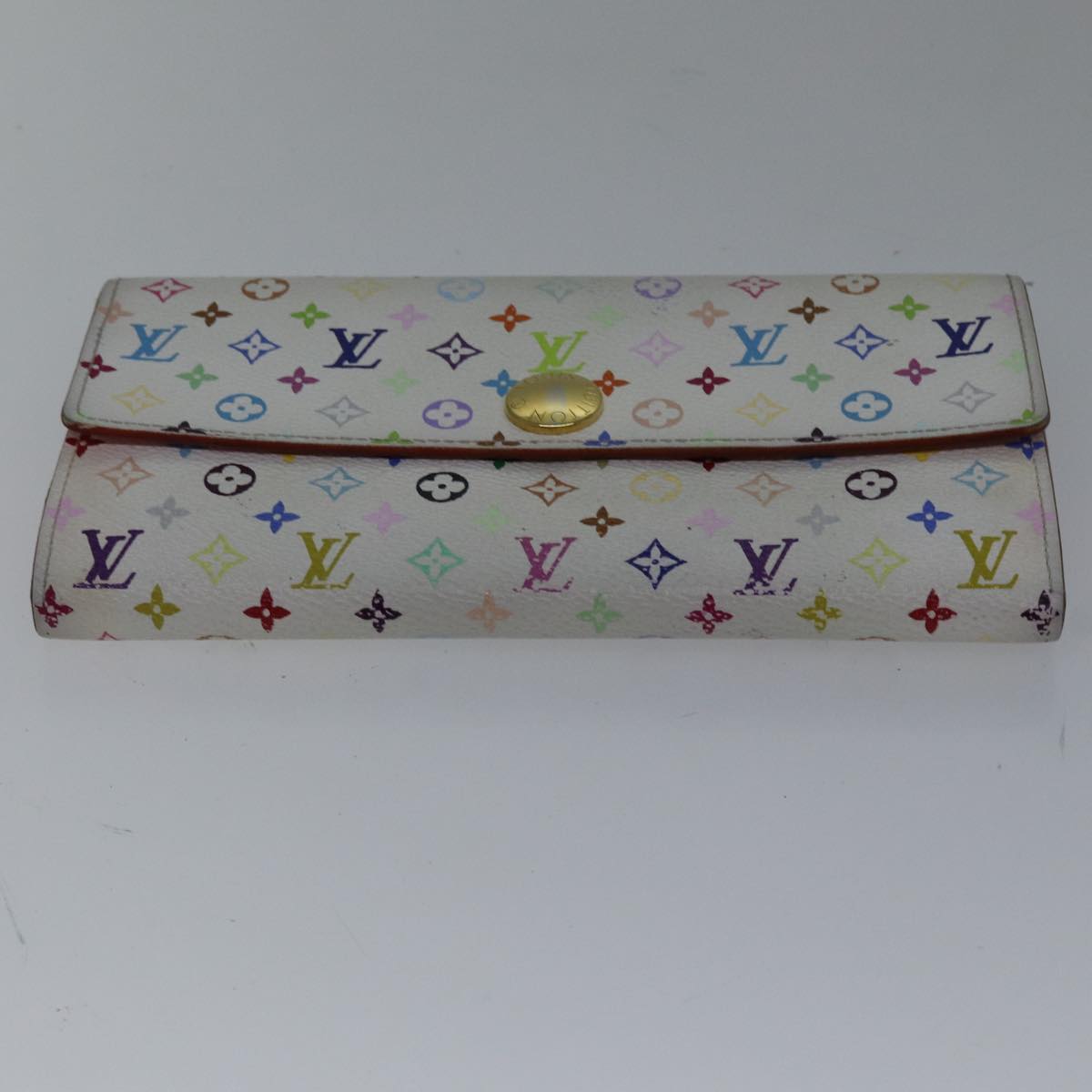 LOUIS VUITTON Multicolor Portefeuille Sarah Wallet White M93532 LV Auth 87796