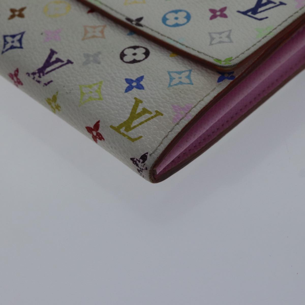 LOUIS VUITTON Multicolor Portefeuille Sarah Wallet White M93532 LV Auth 87796