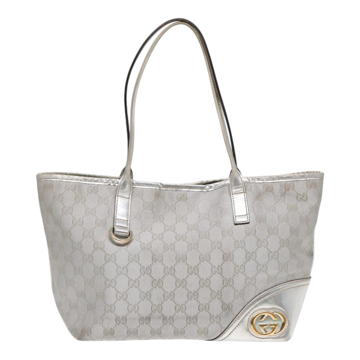 GUCCI GG Canvas Tote Bag Silver Auth 87799